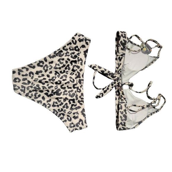 Blooming Jelly Black & White Cheetah Bikini bathing suit w/ Adjustable Straps SM - Picture 4 of 4